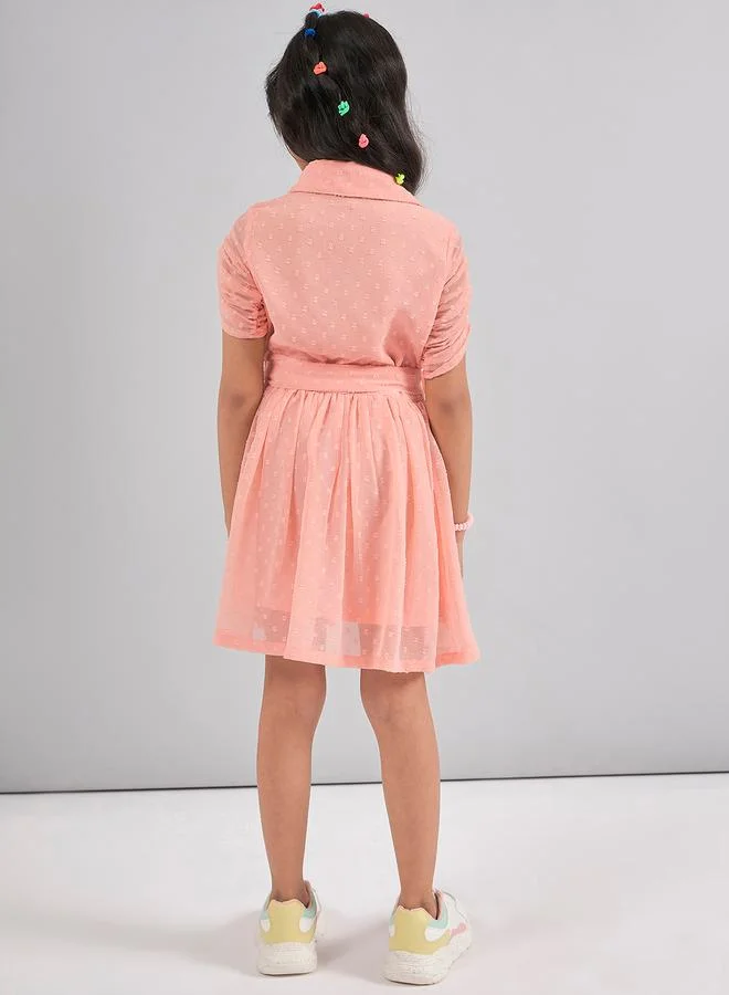 Stylo Bug Dobby Shirt Dress with Tie Belt by Styli