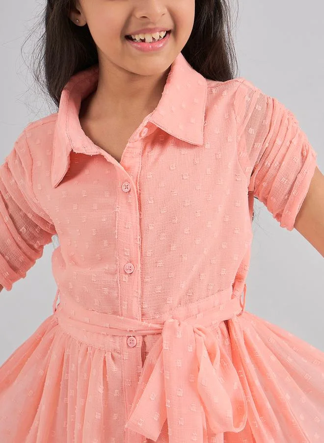 Stylo Bug Dobby Shirt Dress with Tie Belt by Styli