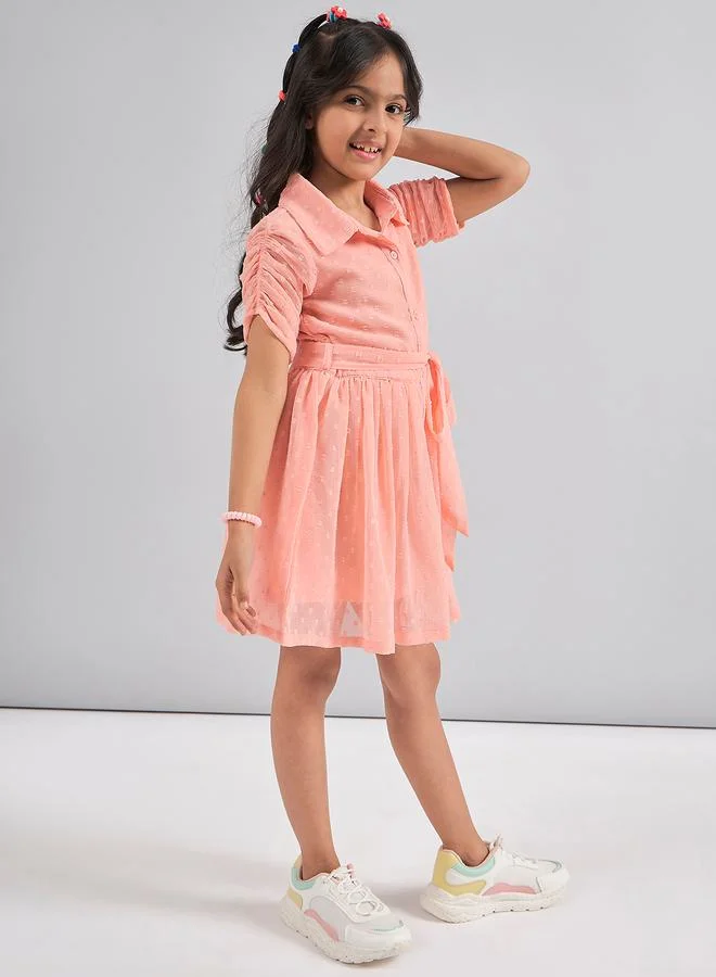 Stylo Bug Dobby Shirt Dress with Tie Belt by Styli