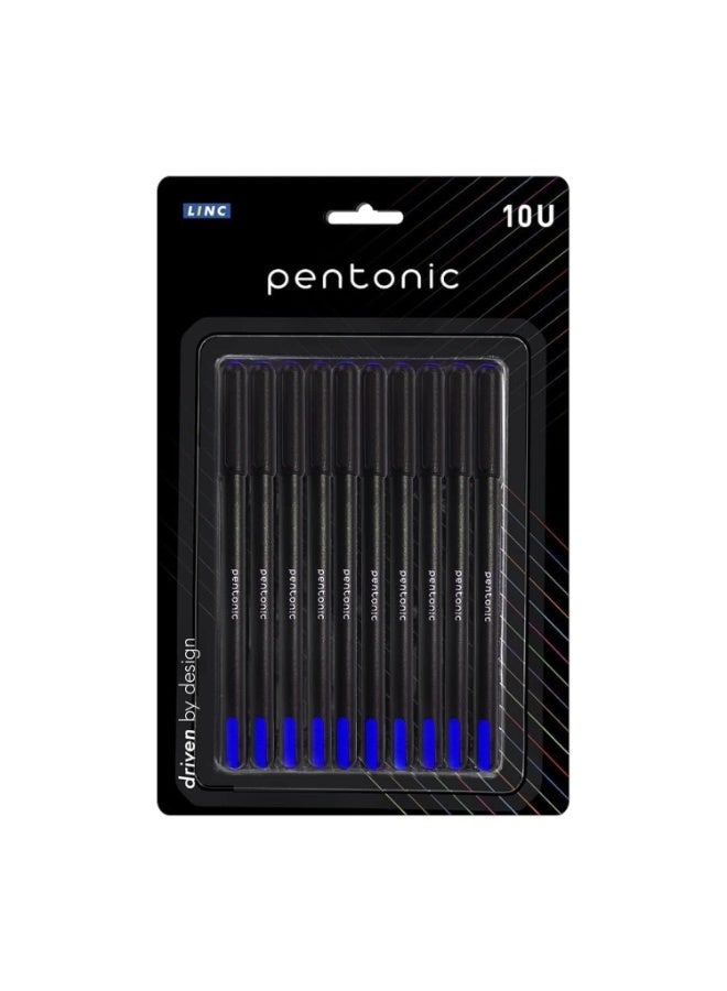 Pentonic 0.7 mm Ball Pen Set of 10 – Blue Ink, Black Body | Smooth Writing Ballpoint Pens | Blister Pack for Office, School & Daily Use - Image 1