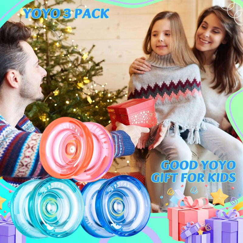 MAGICYOYO K2 Crystal Yoyo Pack of 3, Responsive Yoyo for Kids, Professional Dual Purpose Yoyos Replacement Unresponsive Bearing for Adults/Advanced+18 Strings+Yoyo Accessory Kit(Green+Blue+Orange) - Image 3
