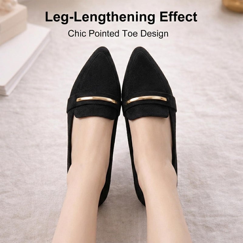 MUSSHOE Loafers for Women Pointed Toe: Dressy Gold Bit Flats, Suede BusinessCasual Slip On Shoes for Office Work,Interview & Teacher,Black 8 - Image 3