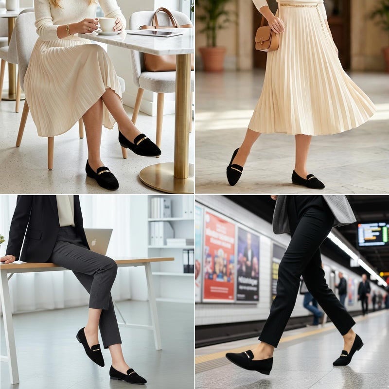 MUSSHOE Loafers for Women Pointed Toe: Dressy Gold Bit Flats, Suede BusinessCasual Slip On Shoes for Office Work,Interview & Teacher,Black 8 - Image 2