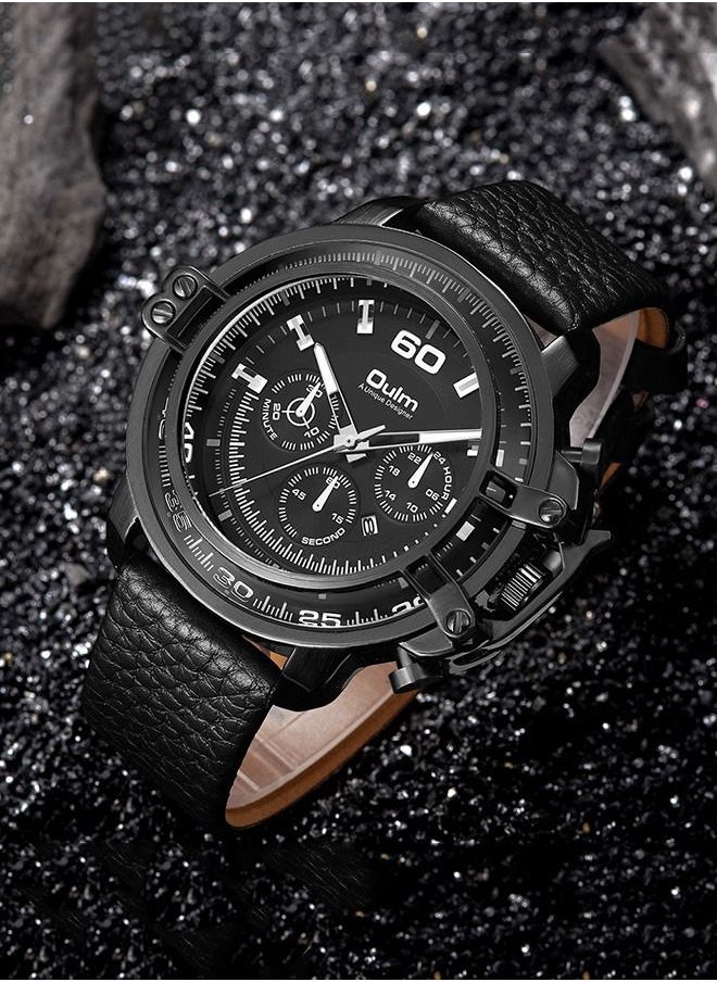Oulm - Oulm Men's Quartz Genuine Leather Strap Waterproof With Date Watch - Image 1