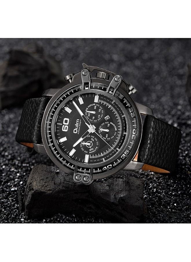 Oulm - Oulm Men's Quartz Genuine Leather Strap Waterproof With Date Watch - Image 1