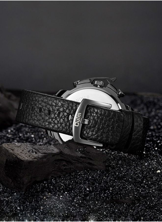 Oulm - Oulm Men's Quartz Genuine Leather Strap Waterproof With Date Watch - Image 1