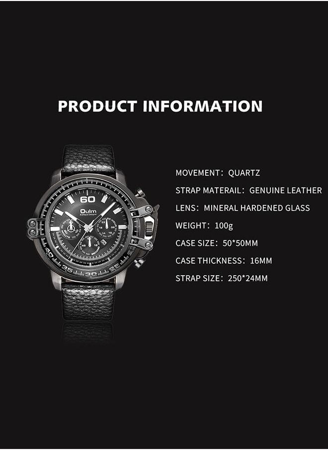 Oulm - Oulm Men's Quartz Genuine Leather Strap Waterproof With Date Watch - Image 1
