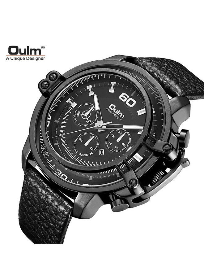Oulm - Oulm Men's Quartz Genuine Leather Strap Waterproof With Date Watch - Image 1