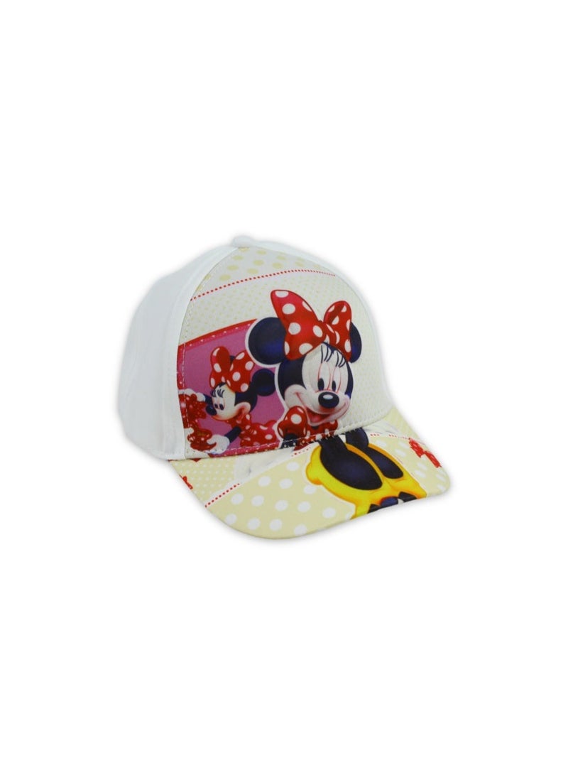 Girls Cap – White with Minnie Mouse Print - Image 1