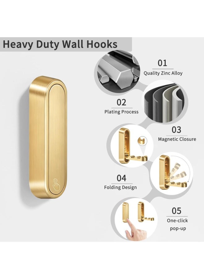 4PCS Folding Coat Hook, Heavy Duty Wall Hooks Made of Zinc Alloy, Foldable Gold Wall Hooks for Hanging Coats, Scarves, Hats, Bathrobes, Keys, Bags (Gold) - Image 3