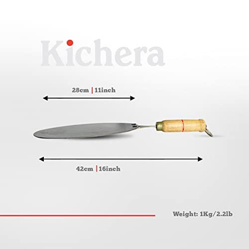 Kichera Traditional Pure Iron Dosa Kal/Tawa with Wooden Handle 28cm/11 inch, 1kg | Gas Stove and Induction Friendly | Pre-Seasoned Black Flat Tawa - Image 2