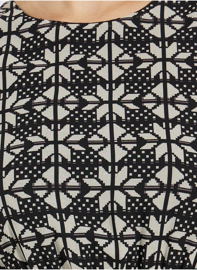 Styli Abstract Print A-Line Midi Dress