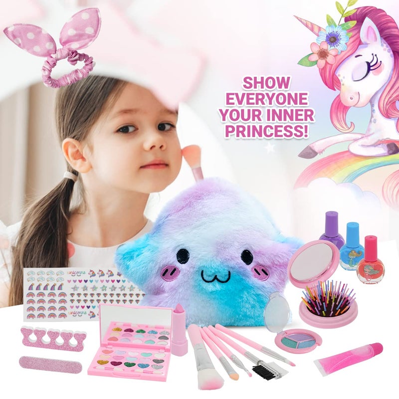 Kids Makeup Kit Bag Star for Girls Real Washable Makeup Set Over 5 Years Old With Cute Princess Cosmetic Purse Pretend Play Toys - Image 4