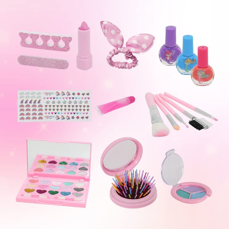 Kids Makeup Kit Bag Star for Girls Real Washable Makeup Set Over 5 Years Old With Cute Princess Cosmetic Purse Pretend Play Toys - Image 5