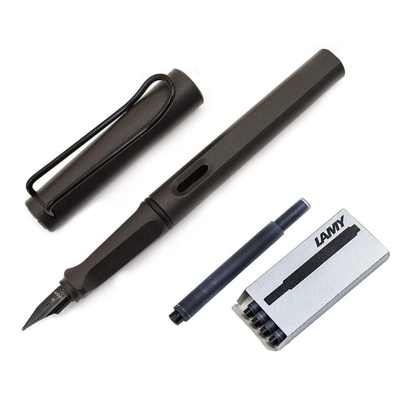 Lamy Safari Fountain Pen, Medium Nib + 5 Black Ink Cartridges (Matte Black) - Image 1