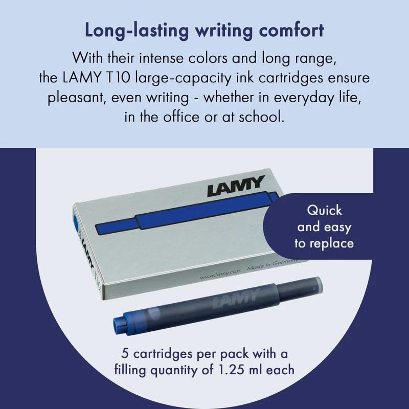 Lamy Safari Fountain Pen, Medium Nib + 5 Black Ink Cartridges (Matte Black) - Image 2
