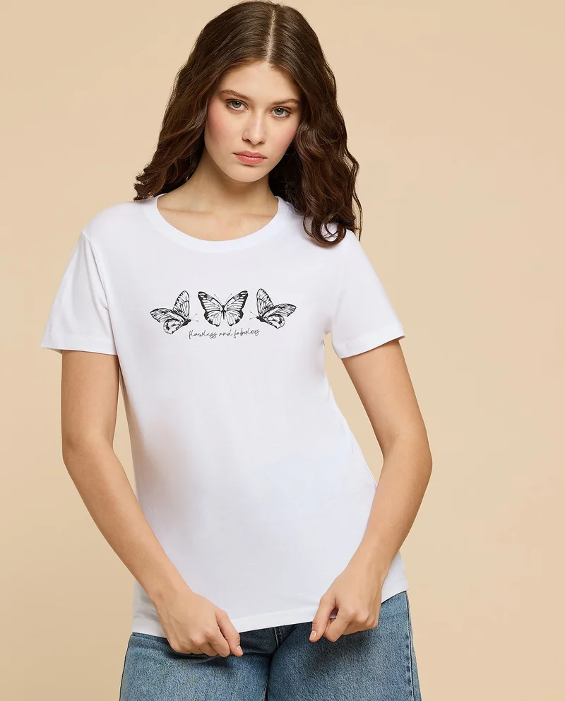 R&B Printed T-Shirt with Crew Neck and Short Sleeves