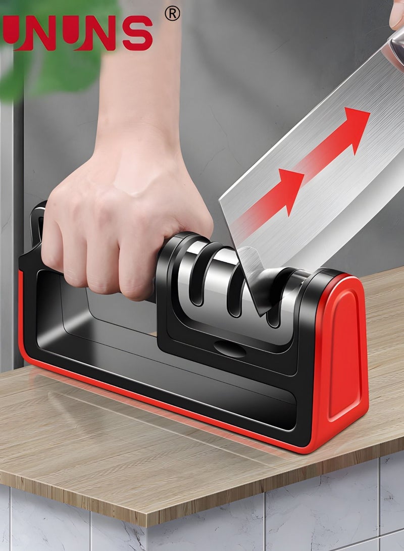 UNUNS Kitchen Knife Sharpener,Non-slip Base And Ergonomic Design,3-stage Detachable Knife Sharpener Helps Repair,Restore,Polish Blades And Cut-Resistant - Image 1