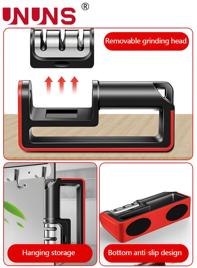 UNUNS Kitchen Knife Sharpener,Non-slip Base And Ergonomic Design,3-stage Detachable Knife Sharpener Helps Repair,Restore,Polish Blades And Cut-Resistant - Image 2