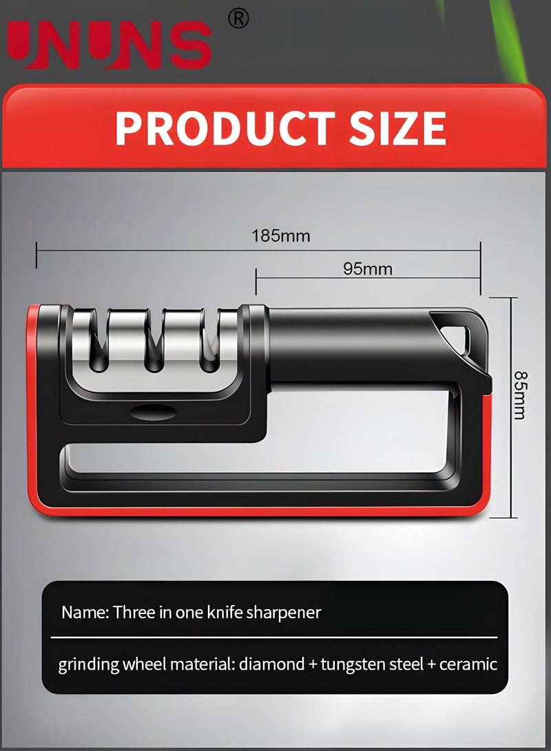 UNUNS Kitchen Knife Sharpener,Non-slip Base And Ergonomic Design,3-stage Detachable Knife Sharpener Helps Repair,Restore,Polish Blades And Cut-Resistant - Image 3
