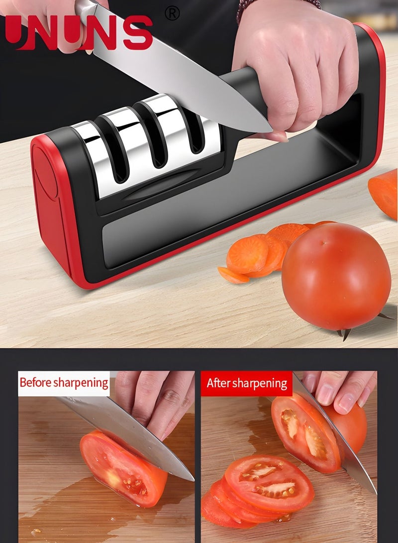 UNUNS Kitchen Knife Sharpener,Non-slip Base And Ergonomic Design,3-stage Detachable Knife Sharpener Helps Repair,Restore,Polish Blades And Cut-Resistant - Image 4