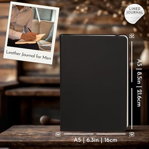 SETTINI Journal Notebook for Writing, Vegan Leather Hardcover Notebook - Pen loop, Back Pockets & Lay-Flat design, 120 GSM A5 College ruled Bleed free Paper, Gift Set for Men and Women, Onyx Black - Birthday Gift - Image 2