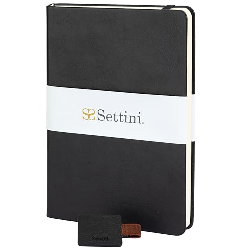 SETTINI Journal Notebook for Writing, Vegan Leather Hardcover Notebook - Pen loop, Back Pockets & Lay-Flat design, 120 GSM A5 College ruled Bleed free Paper, Gift Set for Men and Women, Onyx Black - Birthday Gift - Image 1