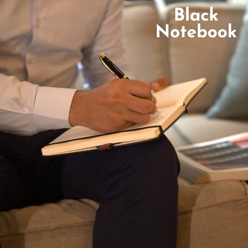 SETTINI Journal Notebook for Writing, Vegan Leather Hardcover Notebook - Pen loop, Back Pockets & Lay-Flat design, 120 GSM A5 College ruled Bleed free Paper, Gift Set for Men and Women, Onyx Black - Birthday Gift - Image 5