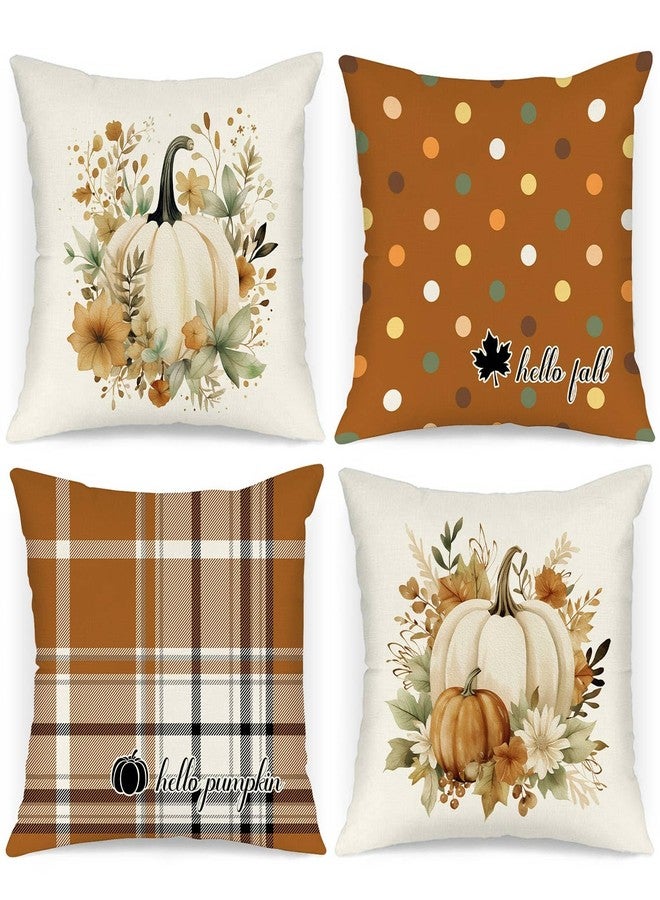 Benjia Fall 22x22 Throw Pillow Covers Set of 4, Watercolor Pumpkin Brown Checkered Decorative Holiday Pillow Case 22 x 22 Autumn Cushion Covers Pillowcase for Indoor Home Bedroom Couch Sofa Decor - Image 1