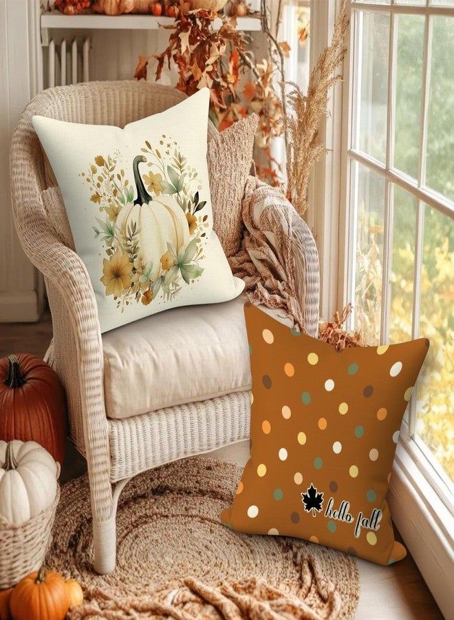 Benjia Fall 22x22 Throw Pillow Covers Set of 4, Watercolor Pumpkin Brown Checkered Decorative Holiday Pillow Case 22 x 22 Autumn Cushion Covers Pillowcase for Indoor Home Bedroom Couch Sofa Decor - Image 2