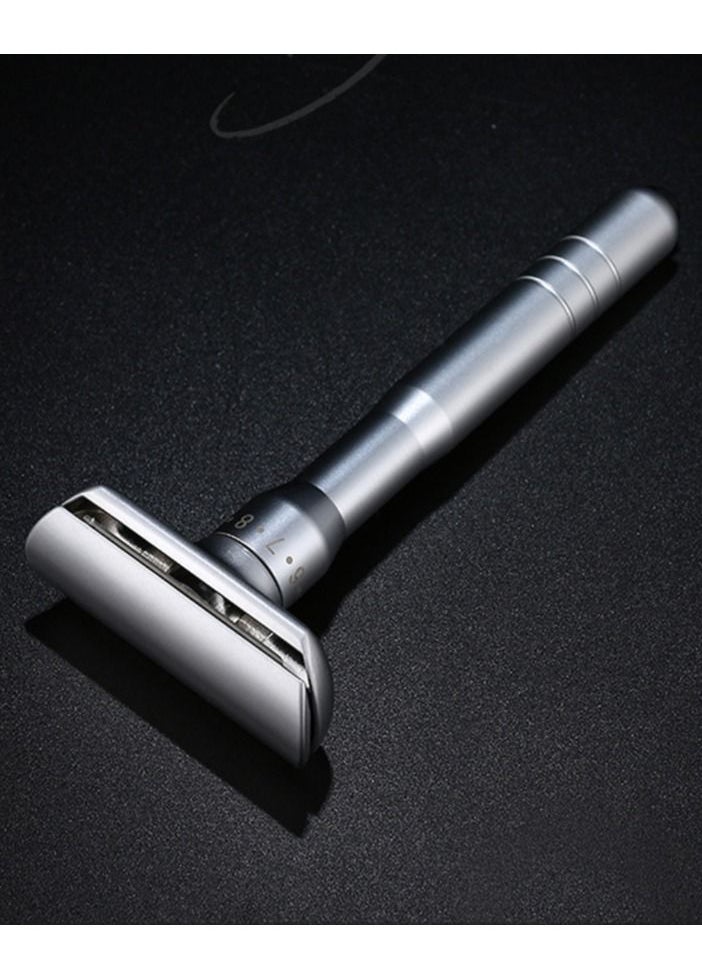 Elaimei - Adjustable Sharpness Double Edge Safety Razor Set Silver with 5 Blades - Image 1