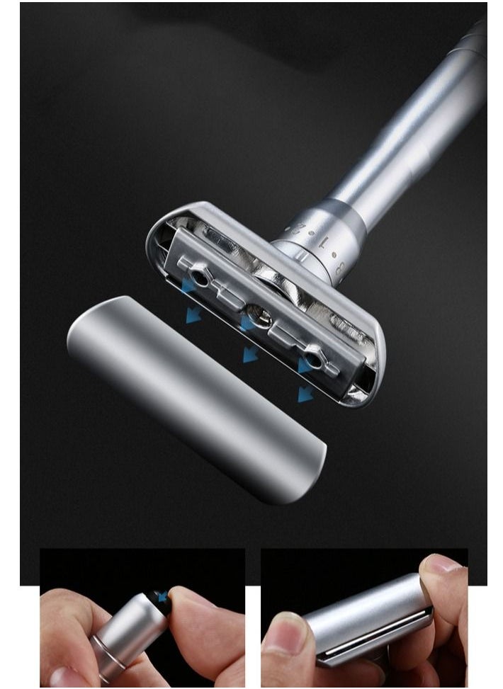 Elaimei - Adjustable Sharpness Double Edge Safety Razor Set Silver with 5 Blades - Image 1