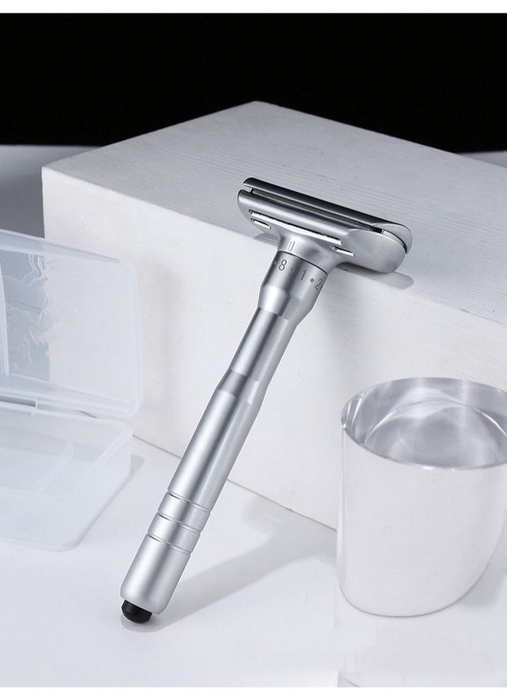 Elaimei - Adjustable Sharpness Double Edge Safety Razor Set Silver with 5 Blades - Image 1