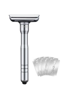 Elaimei Adjustable Sharpness Double Edge Safety Razor Set Silver with 5 Blades  - Image 3
