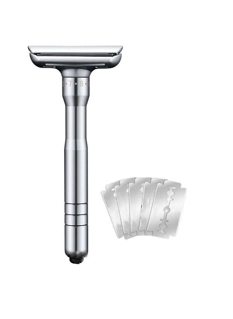 Elaimei - Adjustable Sharpness Double Edge Safety Razor Set Silver with 5 Blades - Image 1