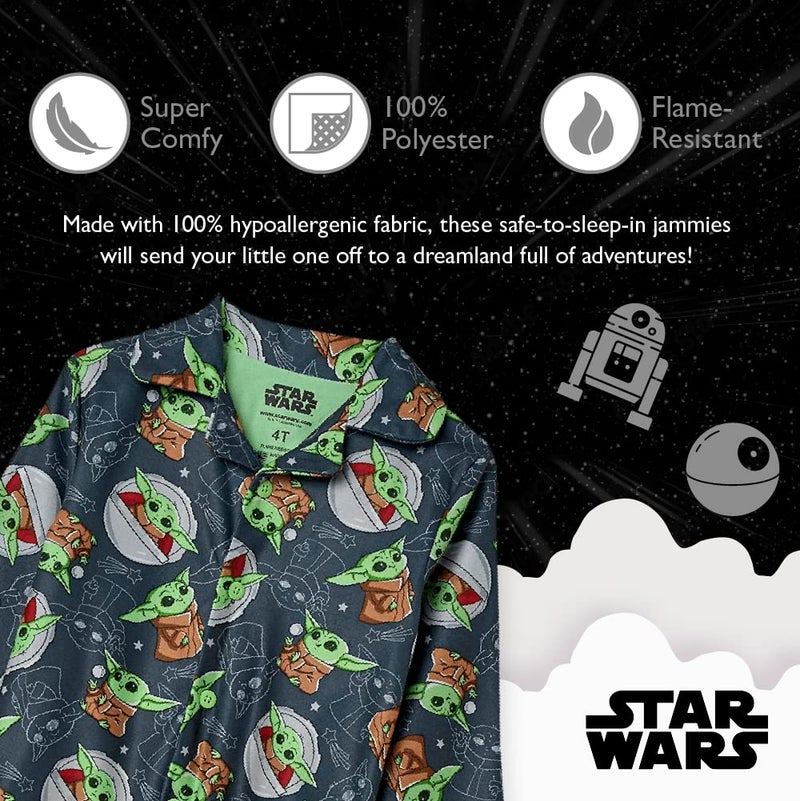 STAR WARS Boys' 2-Piece Loose-Fit Button Down Pajamas Set, MIGHTY CHILD 2, 2T - Image 2