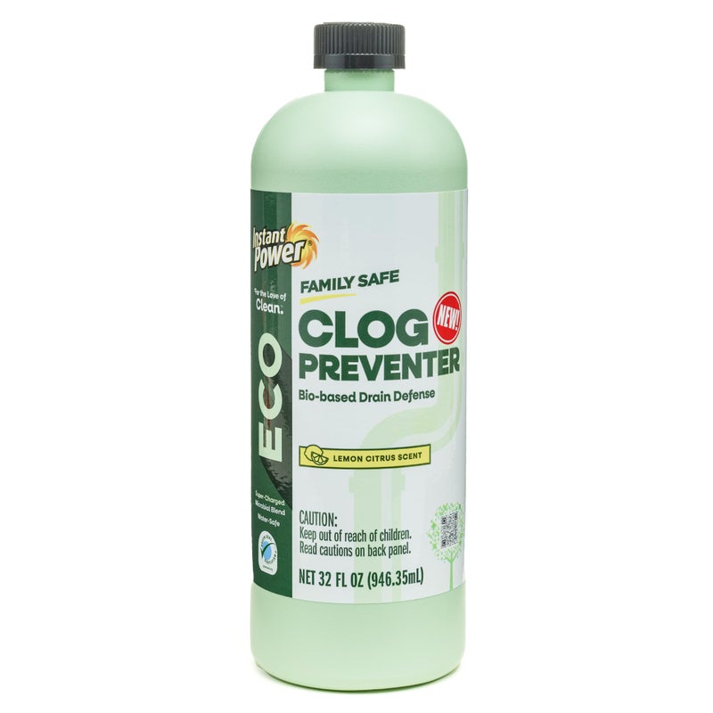 Instant Power Eco Clog Preventer - Enzyme Drain Cleaner Liquid and Deodorizer for Sink, Shower, Toilet, Garbage Disposal Cleaner, Bio-Based Drain Defense, Smell Remover and Odor Eliminator - 32 fl oz - Image 1