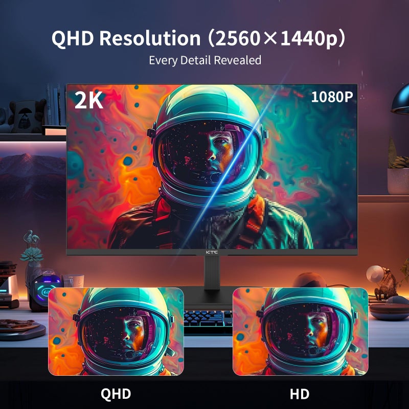 KTC 24 Inch QHD 100Hz Computer Monitor IPS 2K, 1300:1 Contrast, Anti-Blue Light Screen, 122% sRGB, FreeSync & G-Sync Compatible, HDMI2.0 & Display Port 1.4, PC Monitor for Gaming Office Work H24T27 - Image 2