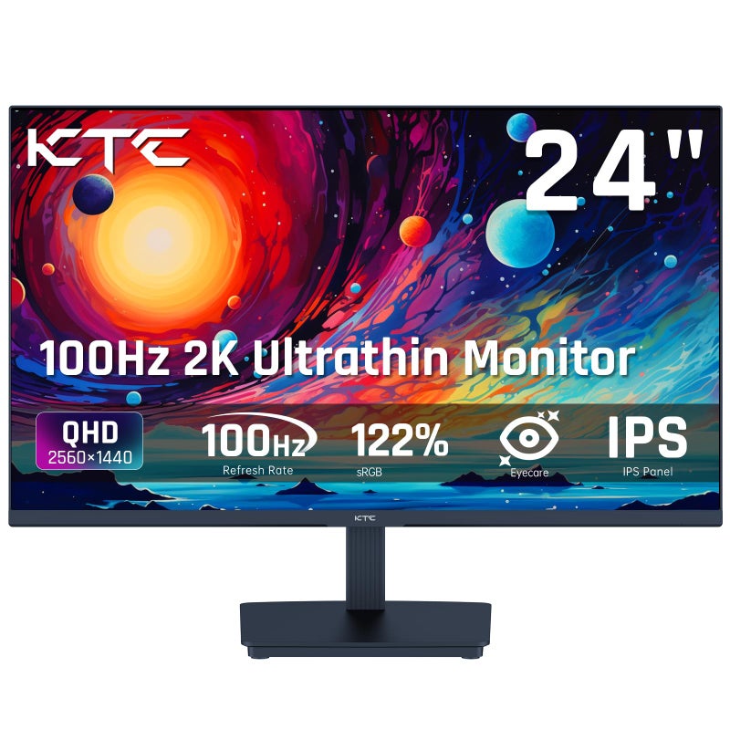 KTC 24 Inch QHD 100Hz Computer Monitor IPS 2K, 1300:1 Contrast, Anti-Blue Light Screen, 122% sRGB, FreeSync & G-Sync Compatible, HDMI2.0 & Display Port 1.4, PC Monitor for Gaming Office Work H24T27 - Image 1