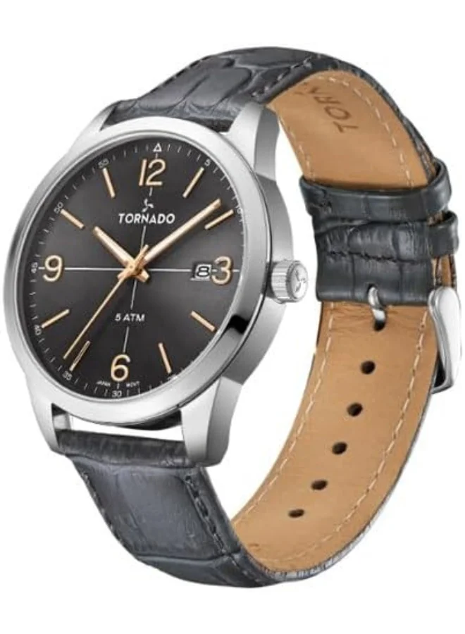 TORNADO Tornado Classic Men's 2315 Movement Watch, Analog Display and Leather Strap - T24007-SLXX, Grey