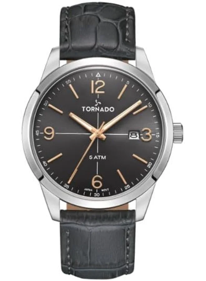 TORNADO Tornado Classic Men's 2315 Movement Watch, Analog Display and Leather Strap - T24007-SLXX, Grey