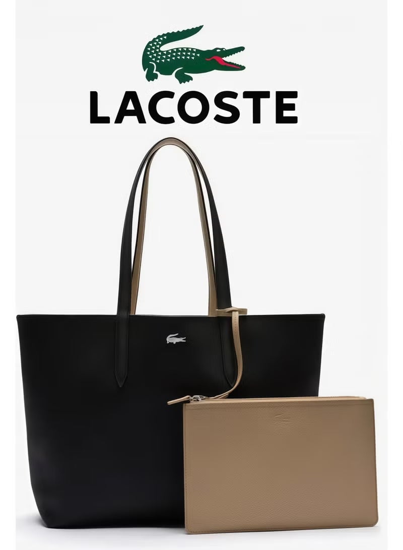 Lacoste Women's Double sided Two tone Large Capacity Handbag, Fashionable Multi functional, Black/Brown - Image 1