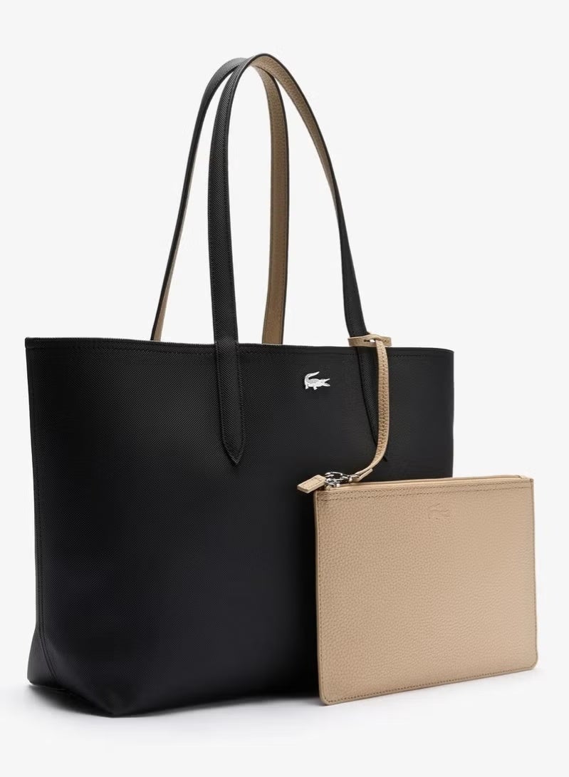 Lacoste Women's Double sided Two tone Large Capacity Handbag, Fashionable Multi functional, Black/Brown - Image 4
