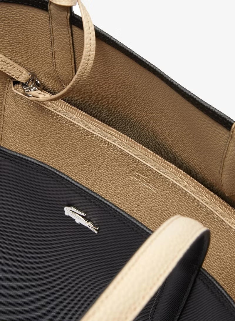 Lacoste Women's Double sided Two tone Large Capacity Handbag, Fashionable Multi functional, Black/Brown - Image 3