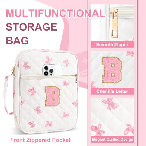 Iqimott Personalized Initial Bible Cover Case for Women Girls Kid - Large Quilted Bible Case with Handle, Stylish Chenille Letter Bag Study Supplies, Perfect Christmas Gifts for Christians Women (Pink Bow-B) - Image 5