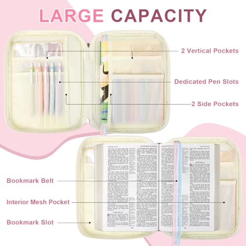 Iqimott Personalized Initial Bible Cover Case for Women Girls Kid - Large Quilted Bible Case with Handle, Stylish Chenille Letter Bag Study Supplies, Perfect Christmas Gifts for Christians Women (Pink Bow-B) - Image 4