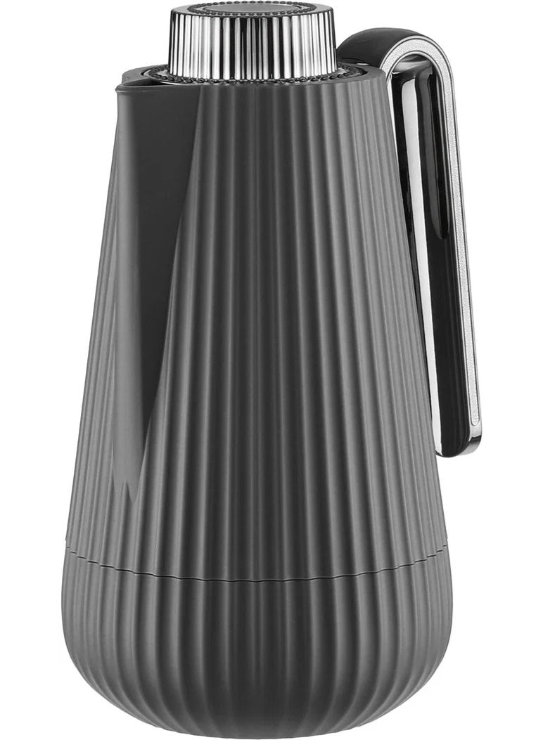 Glory Thermos, 1 liter, nickel handle, glass interior, push-button - dark gray glossy black - Image 3