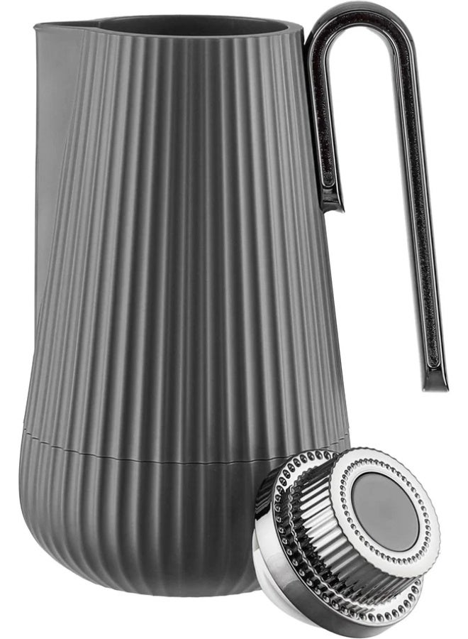 Glory Thermos, 1 liter, nickel handle, glass interior, push-button - dark gray glossy black - Image 4