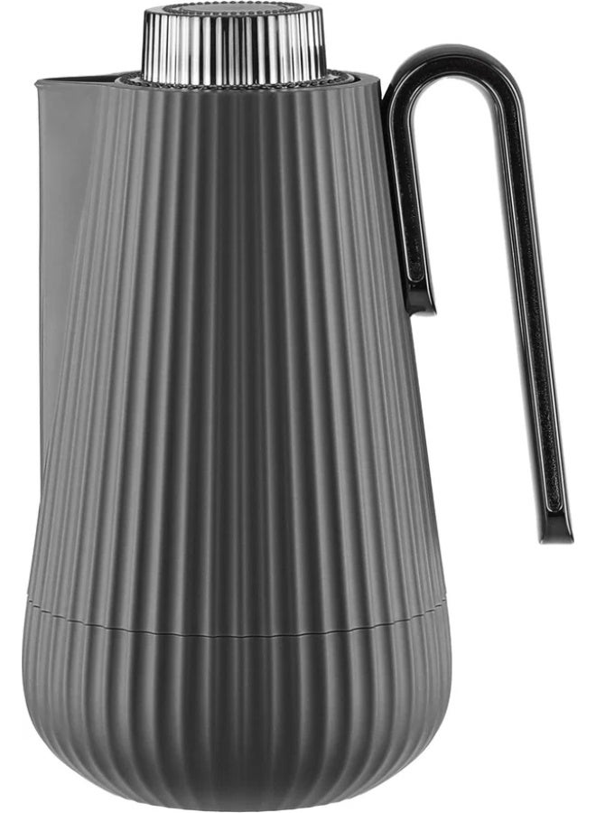 Glory Thermos, 1 liter, nickel handle, glass interior, push-button - dark gray glossy black - Image 2