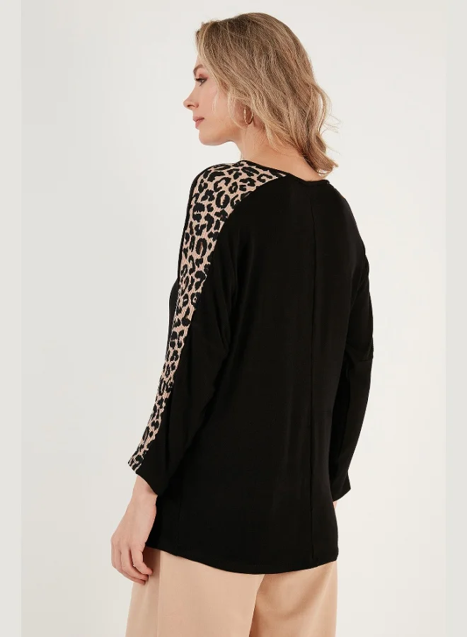 Lela Lela Leopard Sleeve Crew Neck Blouse Women's BLOUSE 5863809